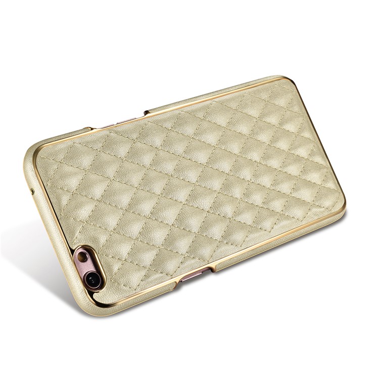 XOOMZ Grid Pattern Leather Coated PC Mobile Back Casing for Oppo R9s Plus - Khaki-4