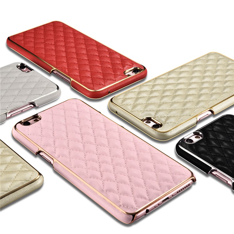 XOOMZ Grid Pattern Leather Coated PC Mobile Back Casing for Oppo R9s Plus - Khaki-6