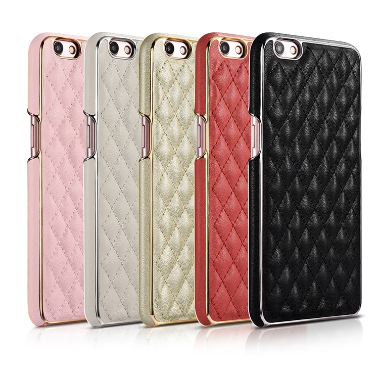 XOOMZ Grid Pattern Leather Coated PC Mobile Back Casing for Oppo R9s Plus - Khaki-7