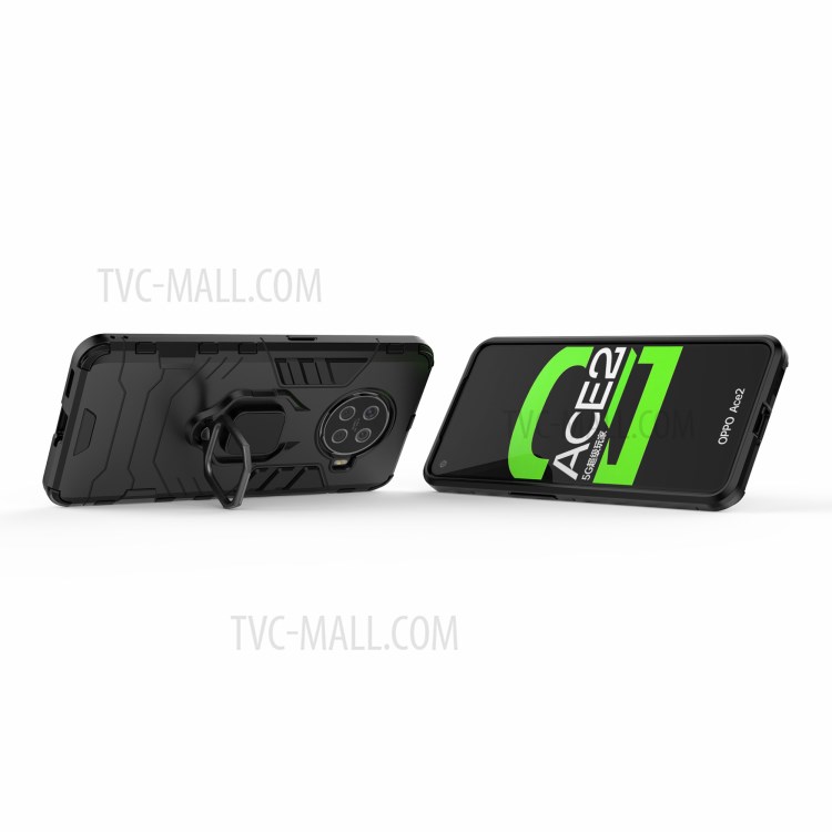 Cool Guard Ring Holder Kickstand PC+TPU Cover for Oppo Ace2 - Black-3