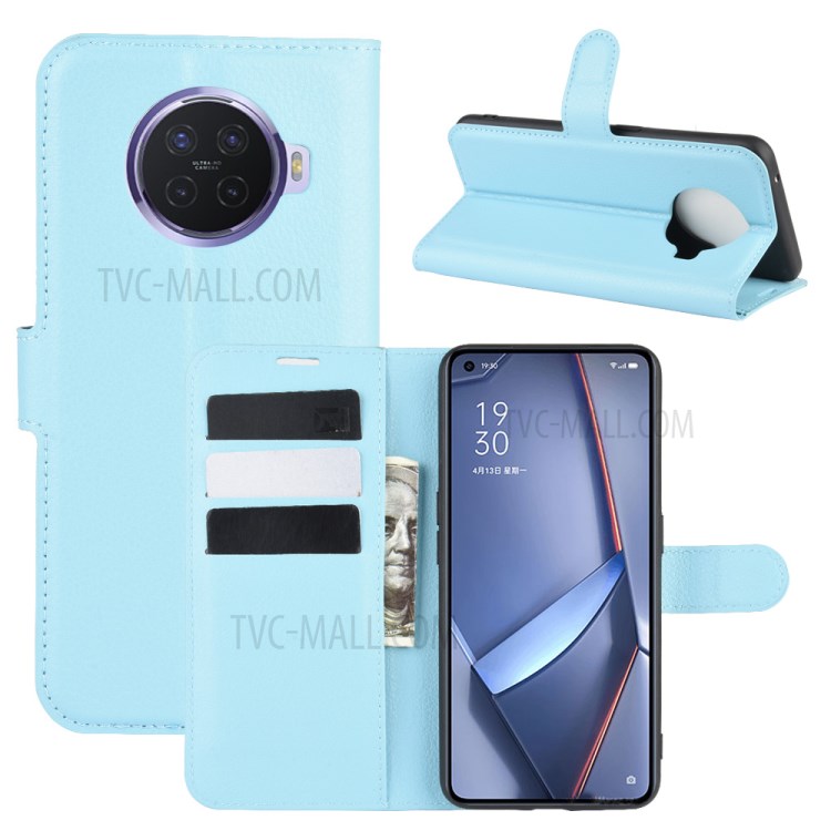 Litchi Surface Leather Wallet Stand Case for Oppo Ace2 - Blue-1