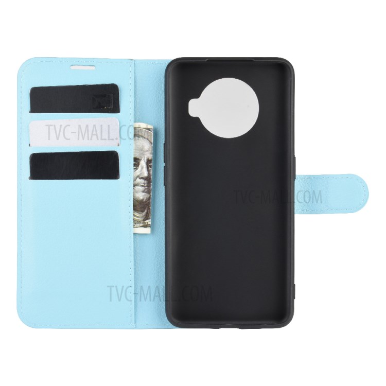 Litchi Surface Leather Wallet Stand Case for Oppo Ace2 - Blue-3