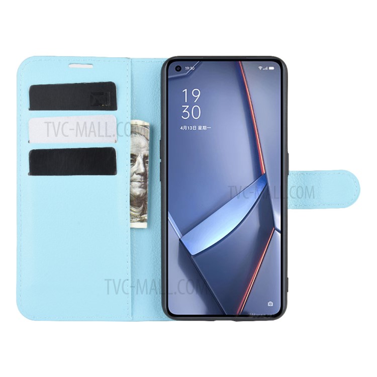 Litchi Surface Leather Wallet Stand Case for Oppo Ace2 - Blue-4