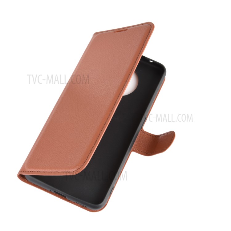 Litchi Surface Leather Wallet Stand Case for Oppo Ace2 - Brown-2