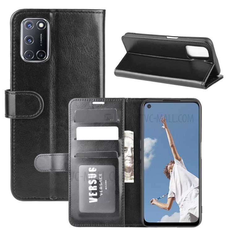 Crazy Horse Stylish Leather Protective Case Accessory for Oppo A92/A72/A52 - Black-2