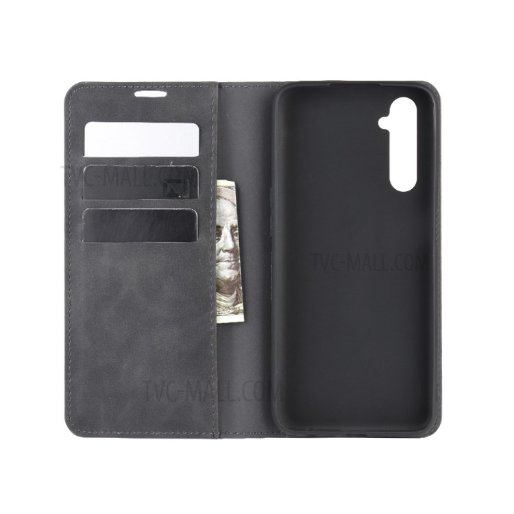 Silky Touch Auto-absorbed Flip Leather with Wallet Stand Case for Realme 6 - Black-2