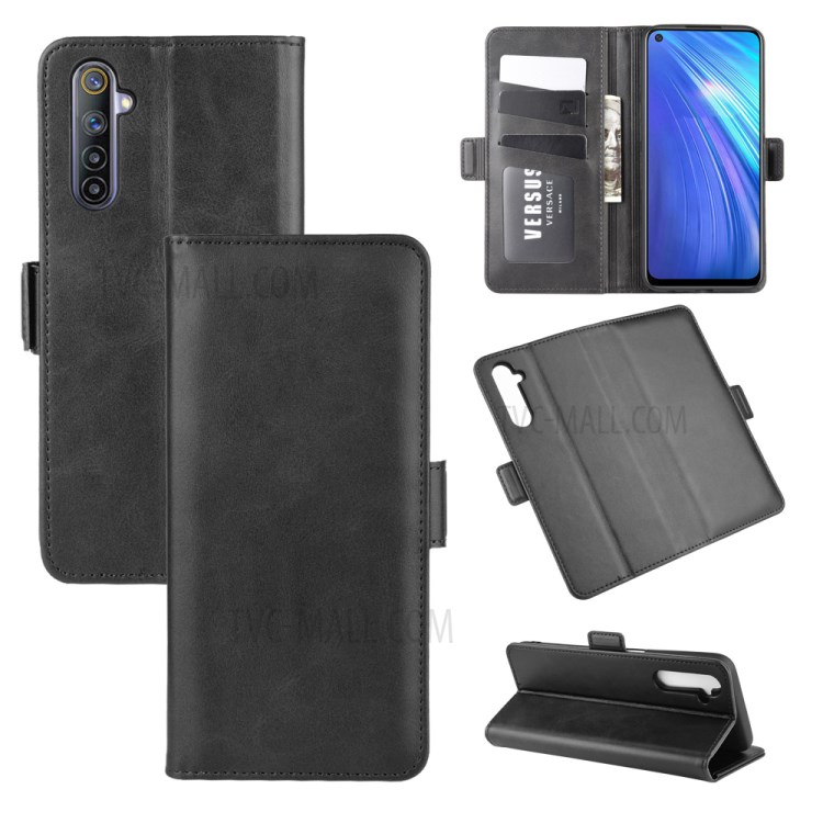 Magnetic PU Leather with Wallet Flip Phone Shell for Realme 6 - Black-2