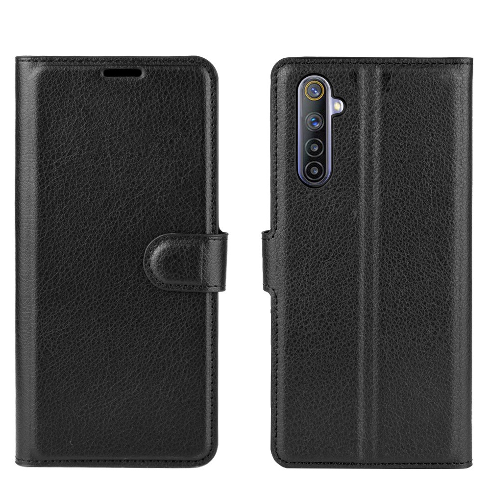 Личи Поверхность Кошелек Кожаный Чехол Для Realme 6 - Черный-1