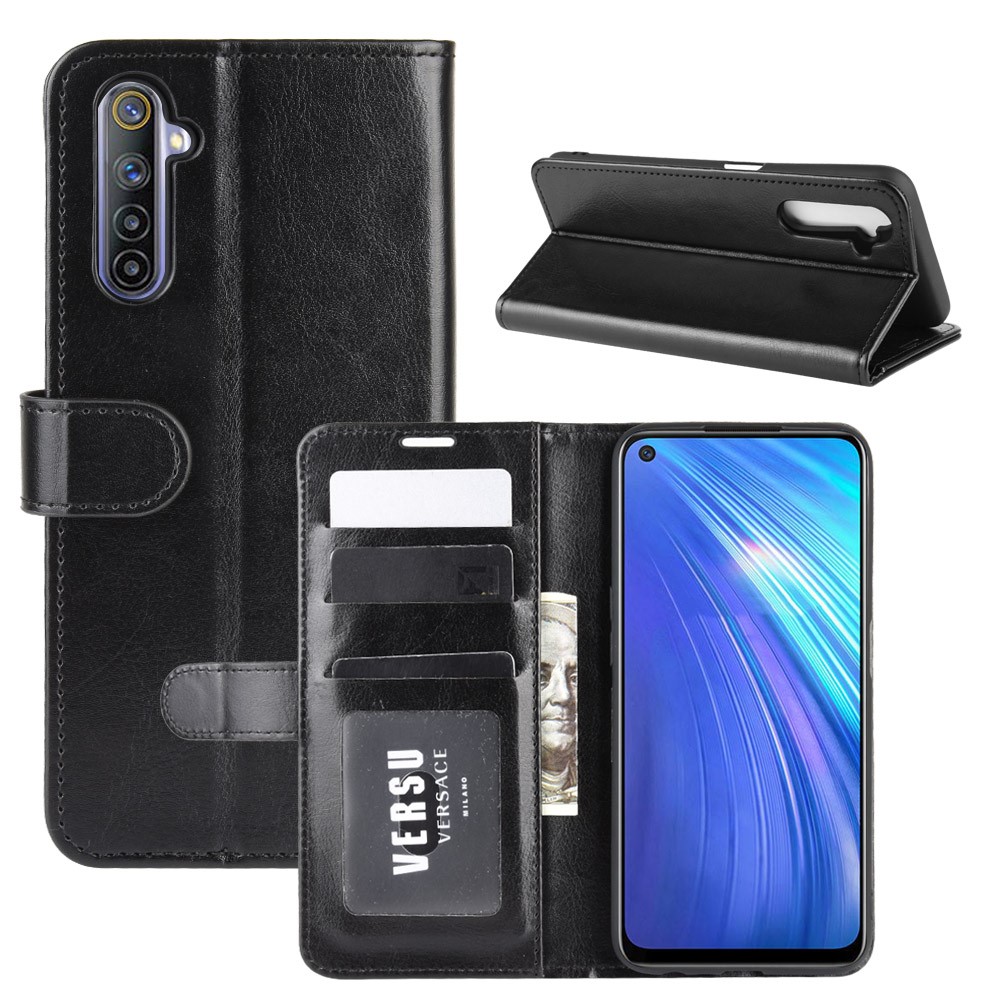 Crazy Horse with Wallet Cool Leather Stand Case for Realme 6 - Black-2