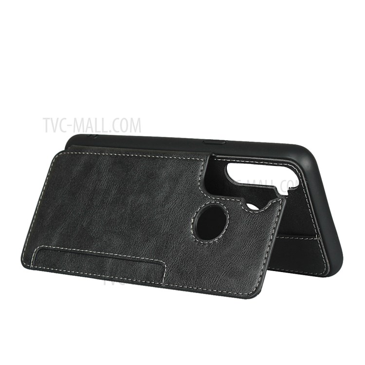 Protection Leather Coated TPU Card Holder Case with Kickstand for Realme 5 - Black-5