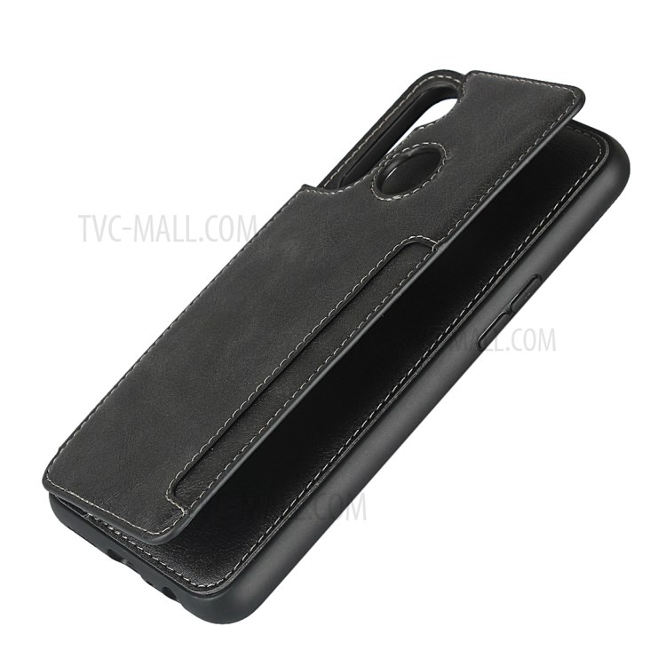 Protection Leather Coated TPU Card Holder Case with Kickstand for Realme 5 - Black-7