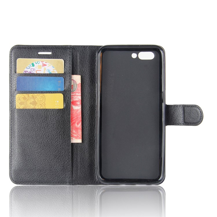 For OPPO R11 Litchi Skin Wallet Leather Stand Mobile Casing - Black-3