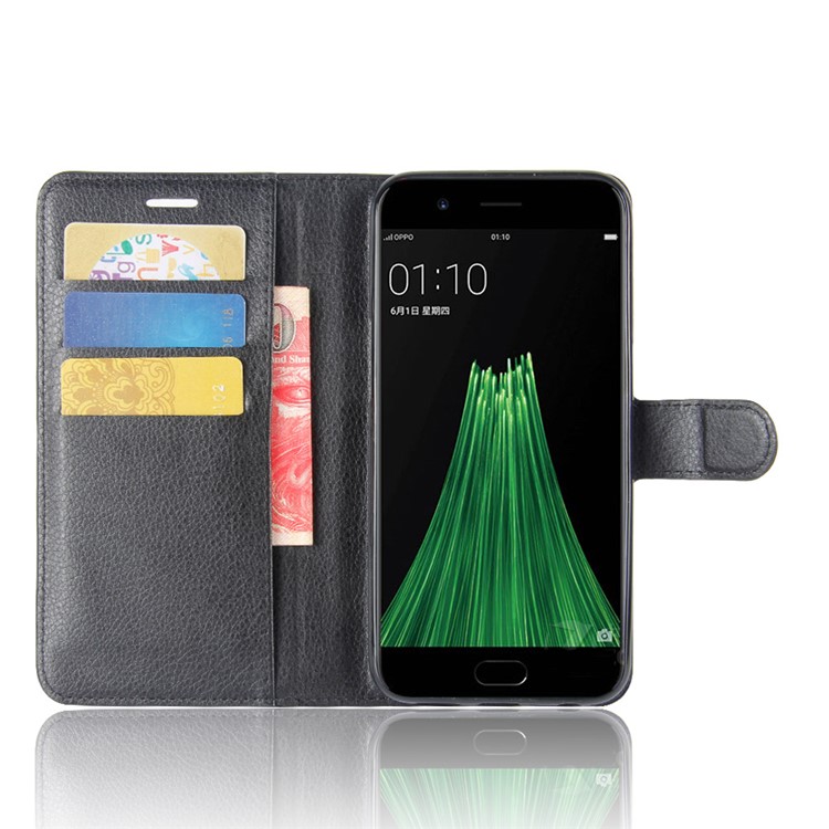 For OPPO R11 Litchi Skin Wallet Leather Stand Mobile Casing - Black-4