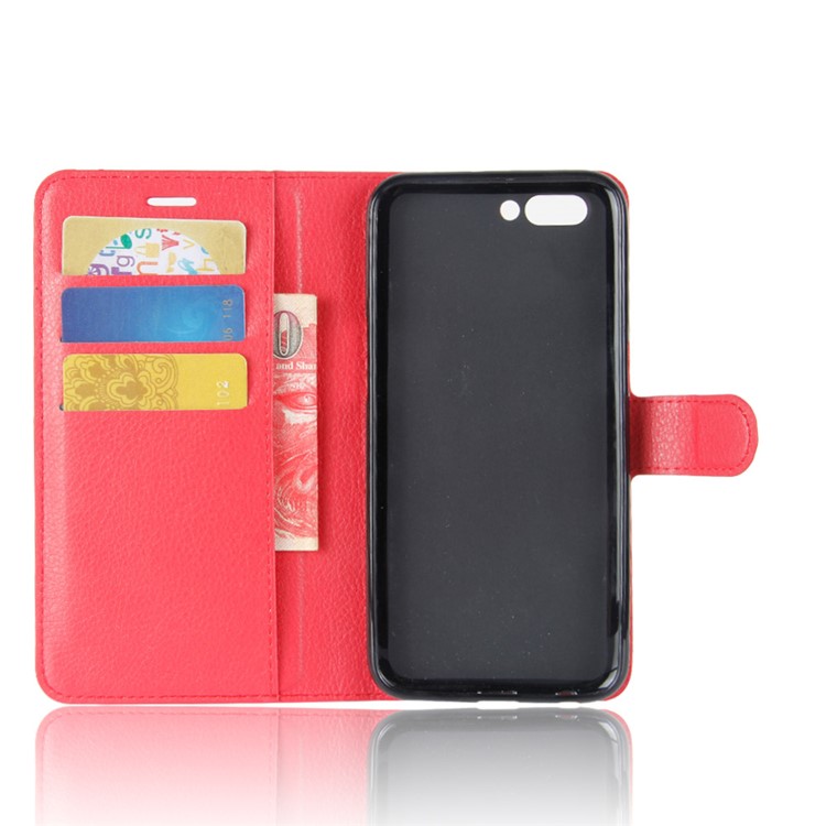 For OPPO R11 Litchi Skin Wallet Leather Stand Mobile Shell - Red-3