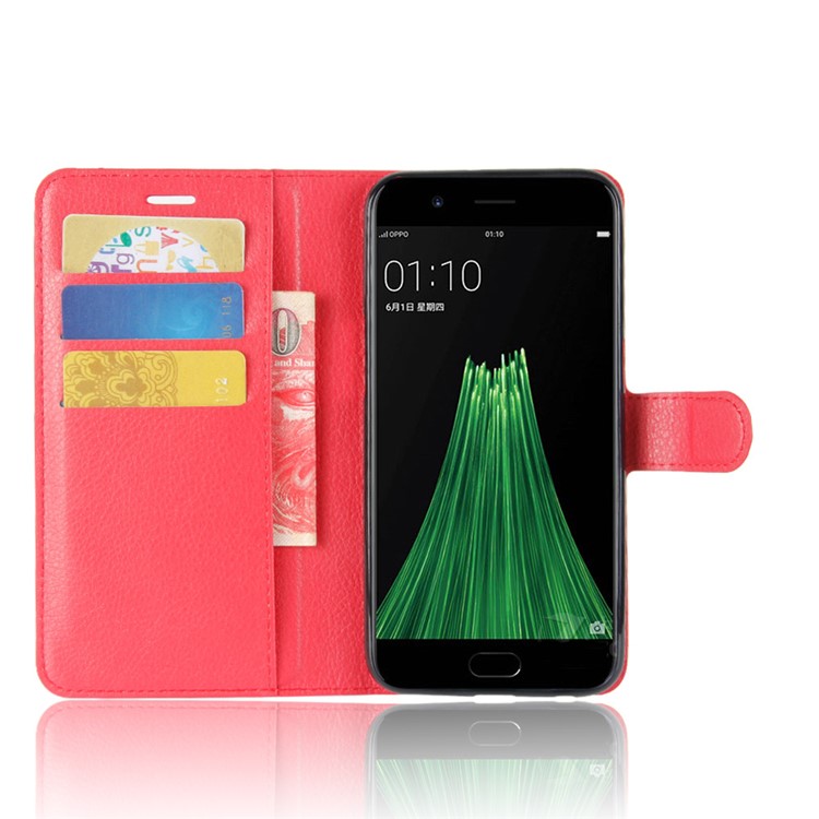 For OPPO R11 Litchi Skin Wallet Leather Stand Mobile Shell - Red-4