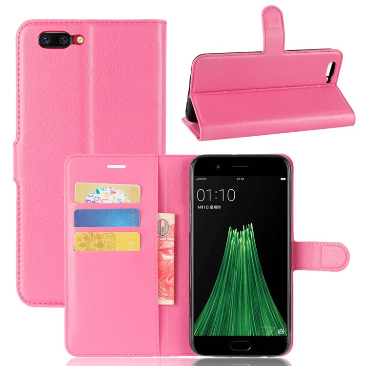 For OPPO R11 Litchi Skin Wallet Leather Stand Mobile Cover - Rose-1