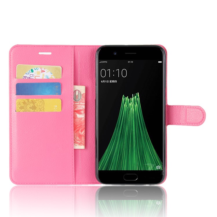 For OPPO R11 Litchi Skin Wallet Leather Stand Mobile Cover - Rose-4