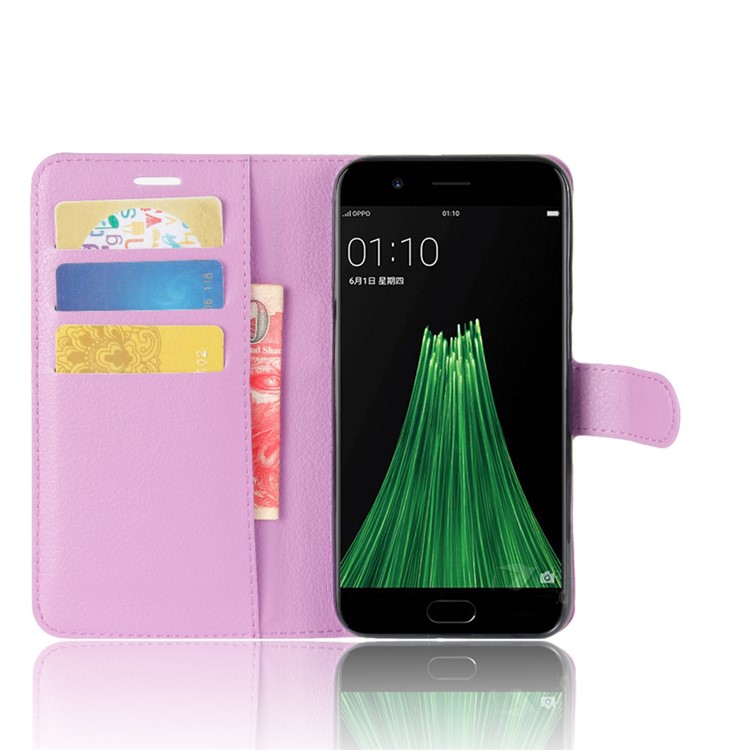 For OPPO R11 Litchi Skin Wallet Leather Stand Phone Cover - Purple-4