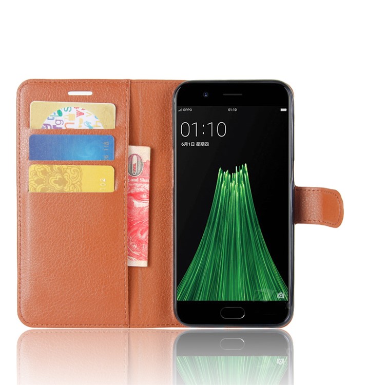 For OPPO R11 Litchi Skin Wallet Leather Stand Mobile Phone Casing - Brown-4
