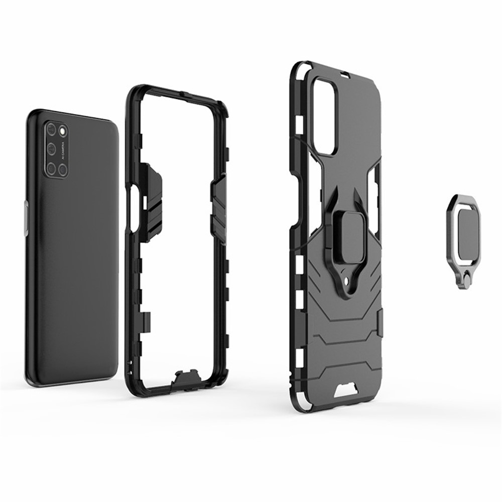 Soporte de Anillo Kickstand PC + TPU Shell Para Oppo A52/A72/A92 - Negro