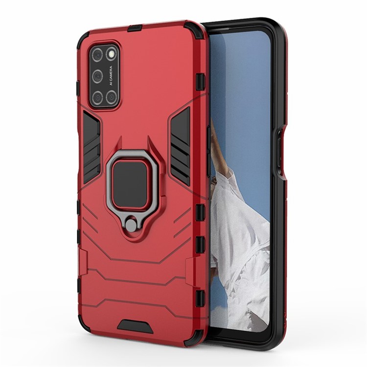 Soporte Del Anillo De Pata De Cabra PC + TPU Shell Para OPPO A52 / A72 / A92 - Rojo-1