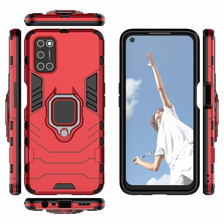 Soporte Del Anillo De Pata De Cabra PC + TPU Shell Para OPPO A52 / A72 / A92 - Rojo-3