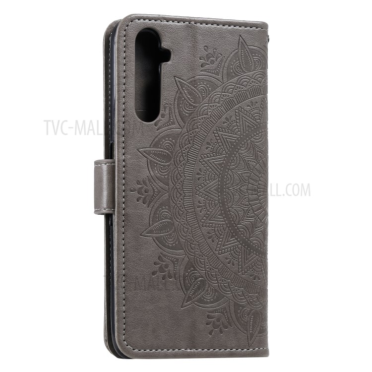 Imprint Mandala Stylish Stand Flip Leather Shell for Realme 6 Pro - Grey-6