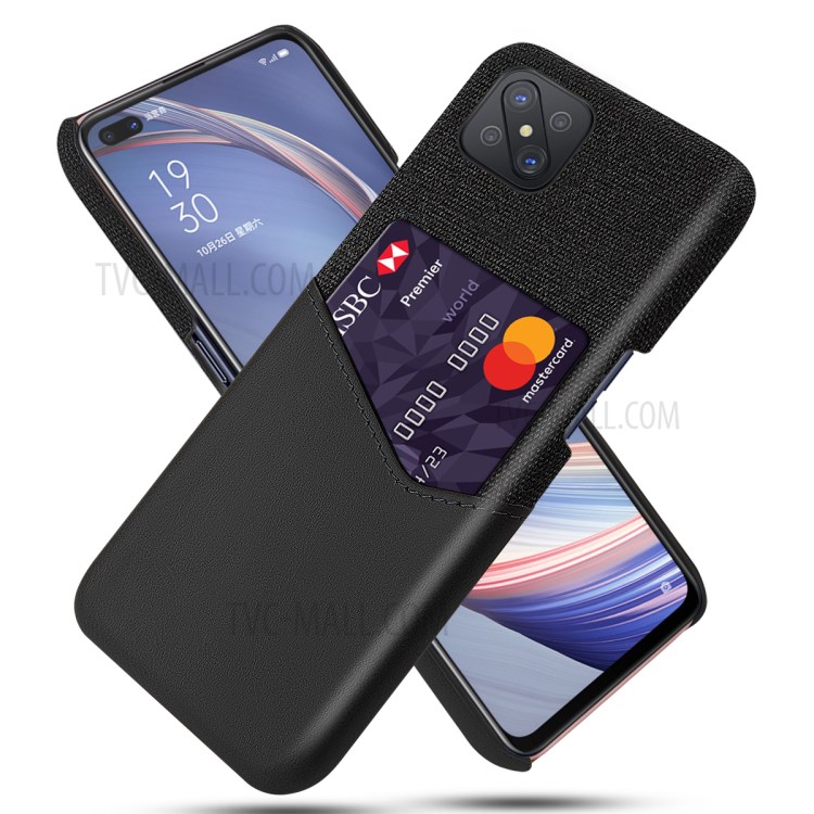 KSQ PC + PU + Cloth Cover with Card Slot for Oppo A92s - Black-1
