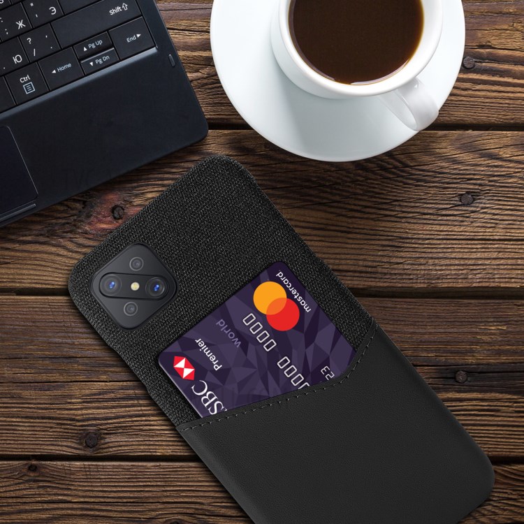 KSQ PC + PU + Cloth Cover with Card Slot for Oppo A92s - Black-2