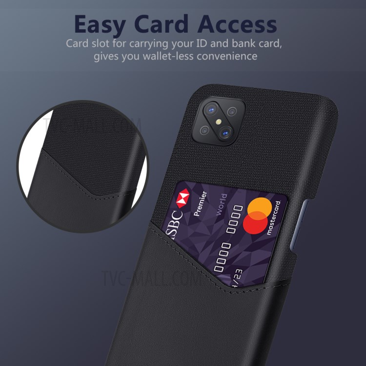 KSQ PC + PU + Cloth Cover with Card Slot for Oppo A92s - Black-4