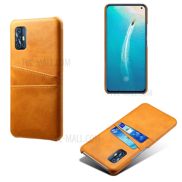 KSQ with Double Card Slots PU Leather Coated Hard PC Cover for vivo V17 (Russia)/V19 (Indonesia) - Brown-1