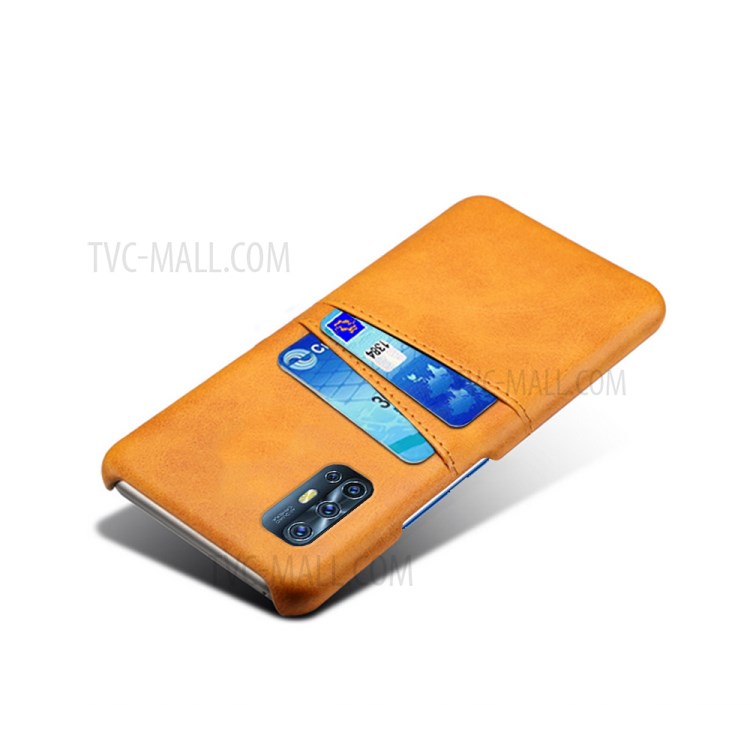 KSQ with Double Card Slots PU Leather Coated Hard PC Cover for vivo V17 (Russia)/V19 (Indonesia) - Brown-4