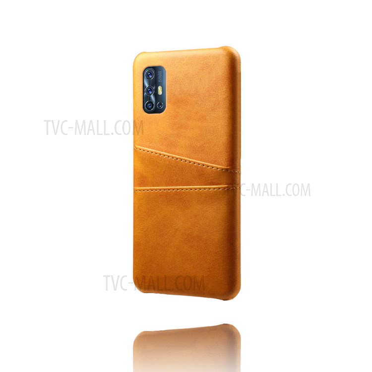 KSQ with Double Card Slots PU Leather Coated Hard PC Cover for vivo V17 (Russia)/V19 (Indonesia) - Brown-5