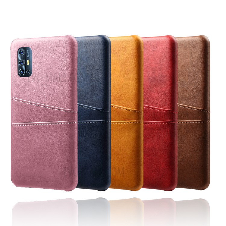 KSQ with Double Card Slots PU Leather Coated Hard PC Cover for vivo V17 (Russia)/V19 (Indonesia) - Brown-7