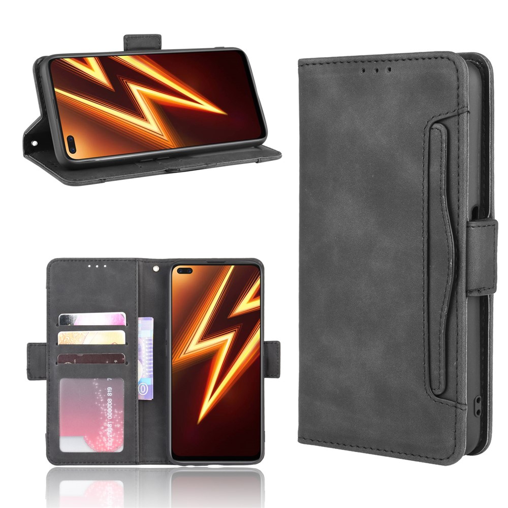 PU Ledertasche Mit Mehreren Kartenfächern Handy Shell Mit Standplatz Für Realme 6 Pro - Schwarz-1