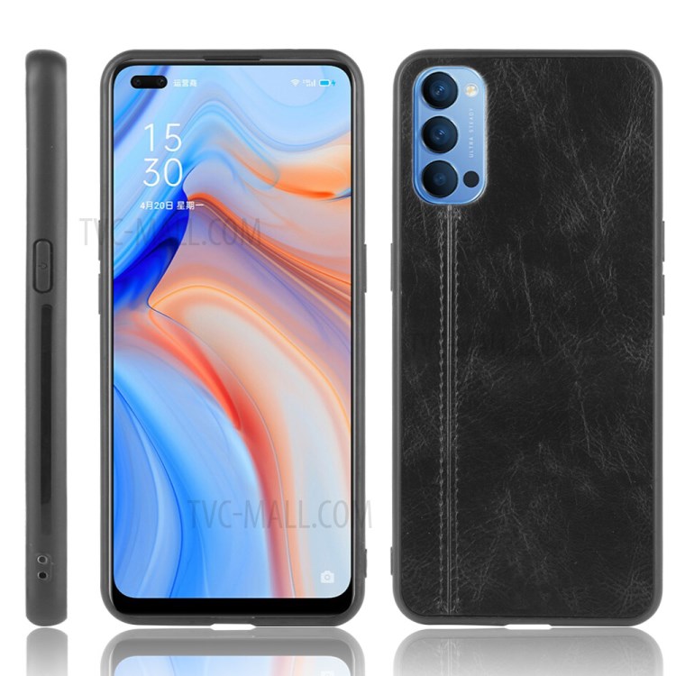 Hybrid Case PU Leather Coated PC + TPU Mobile Cover for Oppo Reno4 5G - Black-1