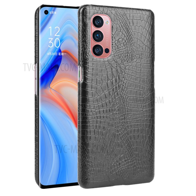 Crocodile Texture PU Leather Coated PC Phone Cover for Oppo Reno4 Pro 5G - Black-1