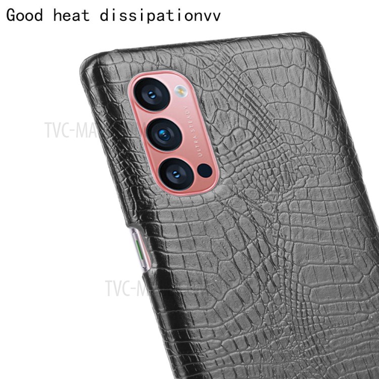 Crocodile Texture PU Leather Coated PC Phone Cover for Oppo Reno4 Pro 5G - Black-5