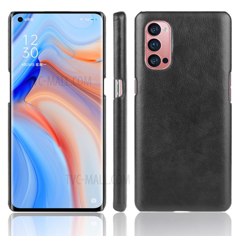 Litchi Skin Leather Coated PC Shell for Oppo Reno4 Pro 5G - Black-1