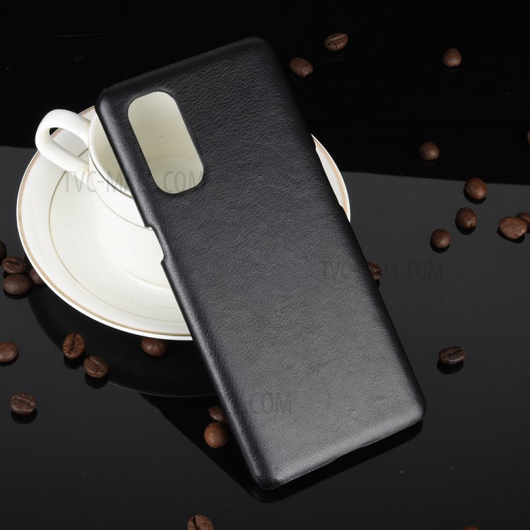 Litchi Skin Leather Coated PC Shell for Oppo Reno4 Pro 5G - Black-5