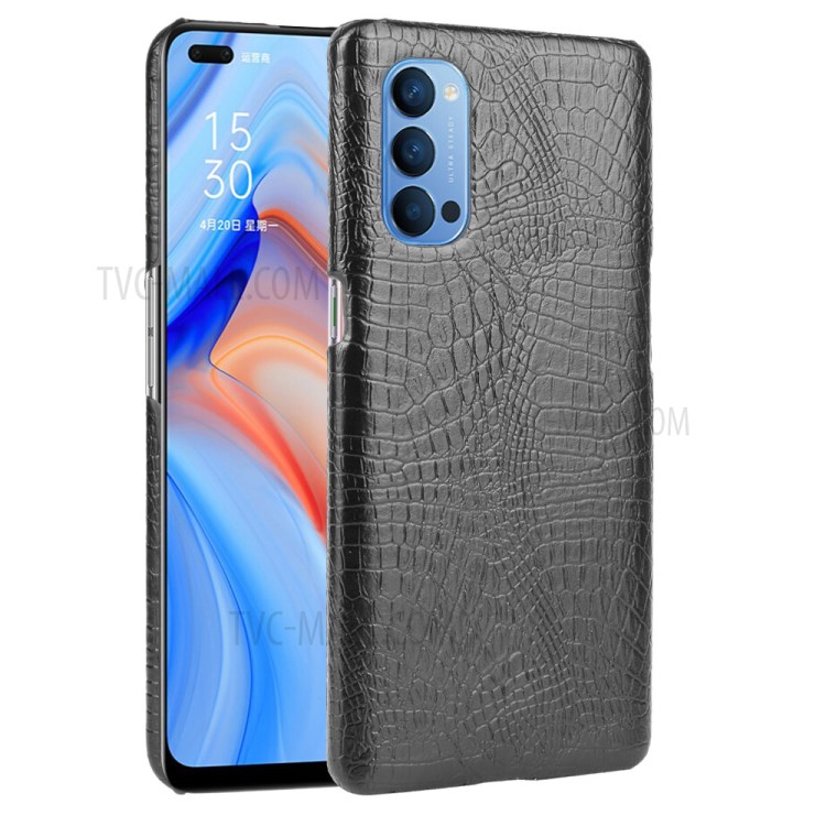 Crocodile Skin PU Leather Coated PC Stylish Cover for Oppo Reno4 5G - Black-1