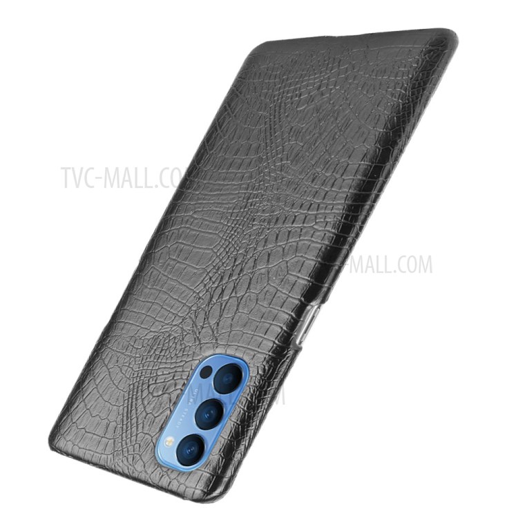 Crocodile Skin PU Leather Coated PC Stylish Cover for Oppo Reno4 5G - Black-3