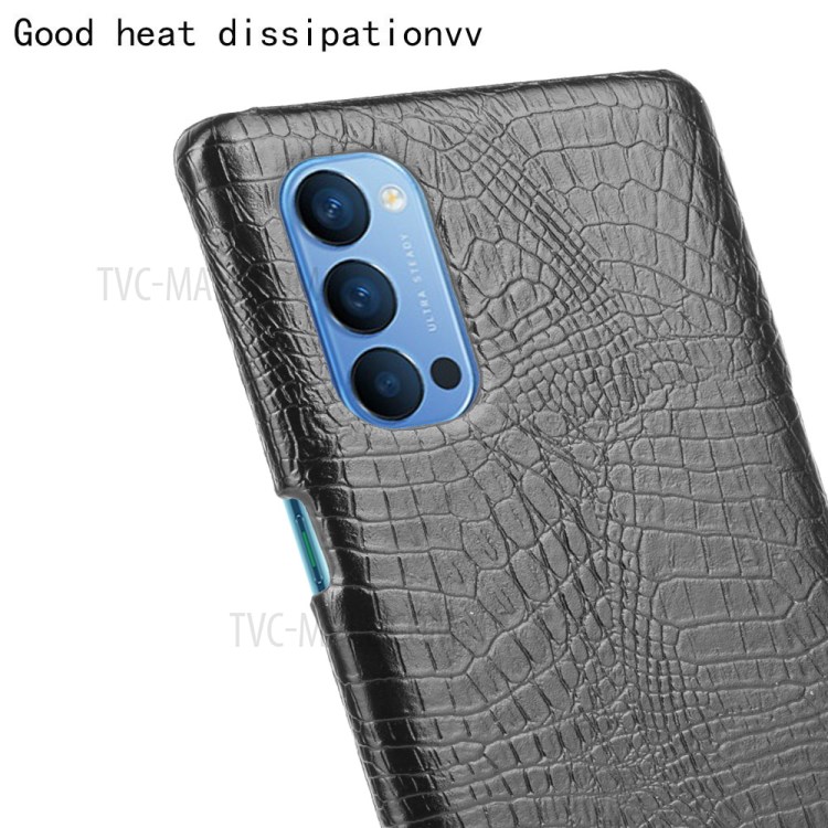 Crocodile Skin PU Leather Coated PC Stylish Cover for Oppo Reno4 5G - Black-5