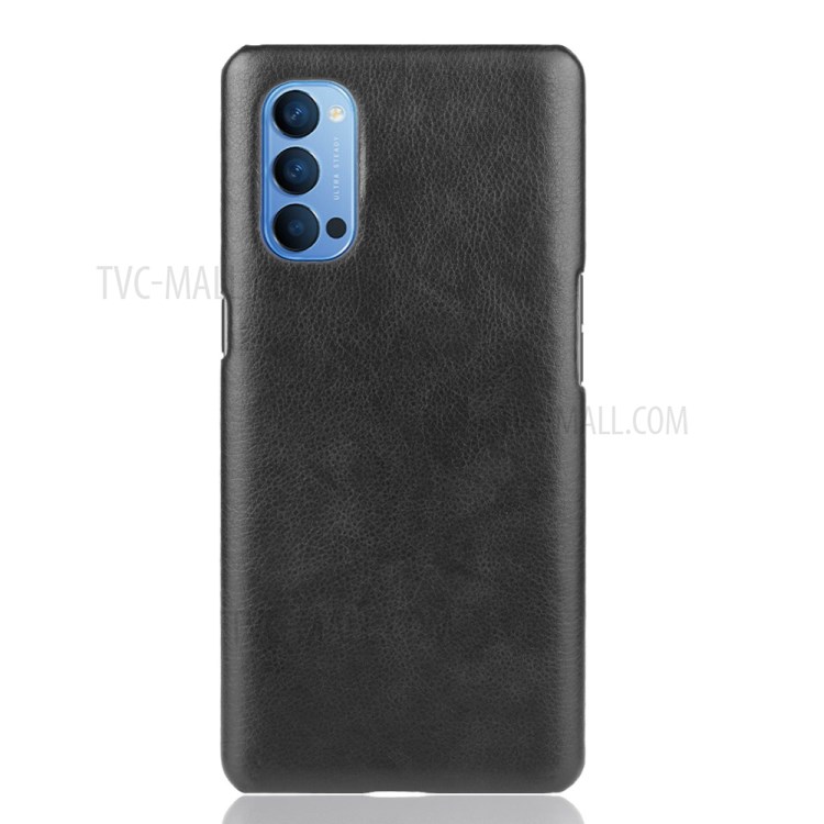 Litchi Skin PU Leather Coated PC Unique Shell for Oppo Reno4 5G - Black-2