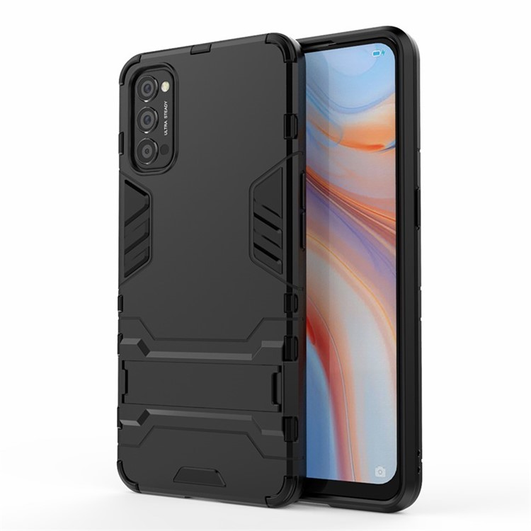 2-in-1 + TPU Kunststoff-Hybridgehäuse Mit Kippständer Für Oppo Reno4 5G - Schwarz-1