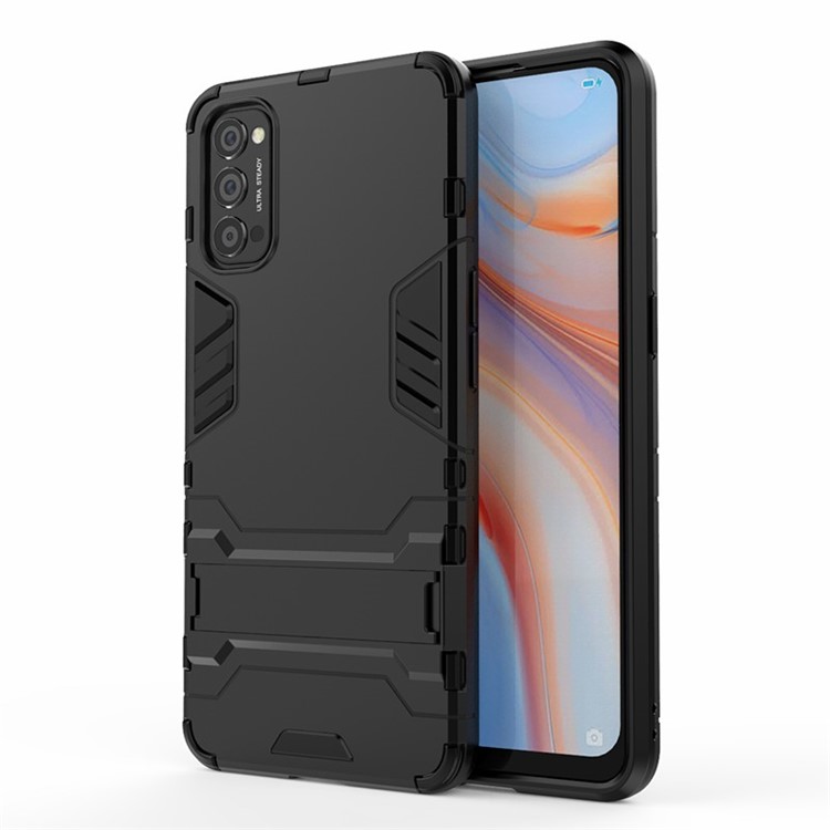 Caso Híbrido de Plástico 2 en 1 + TPU Con Kickstand Para Oppo Reno4 5G - Negro