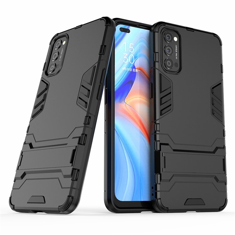 2-in-1 + TPU Kunststoff-Hybridgehäuse Mit Kippständer Für Oppo Reno4 5G - Schwarz-2