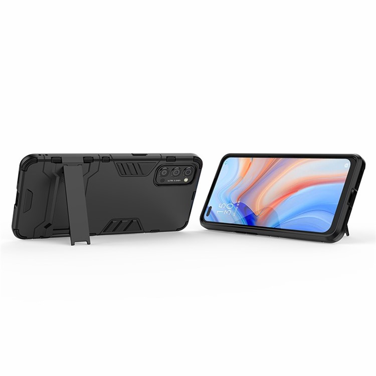 2-in-1 + TPU Kunststoff-Hybridgehäuse Mit Kippständer Für Oppo Reno4 5G - Schwarz-7