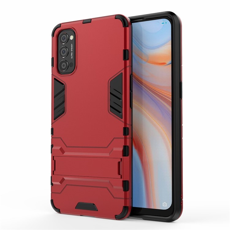 2-in-1 + TPU Kunststoff-Hybridgehäuse Mit Kippständer Für Oppo Reno4 5G - Rot-1