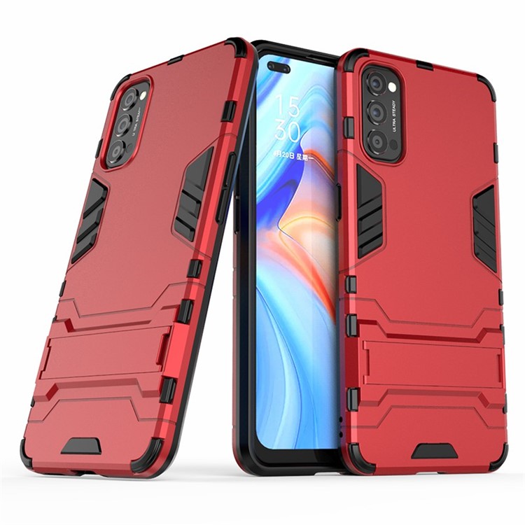 2-in-1 + TPU Kunststoff-Hybridgehäuse Mit Kippständer Für Oppo Reno4 5G - Rot-2